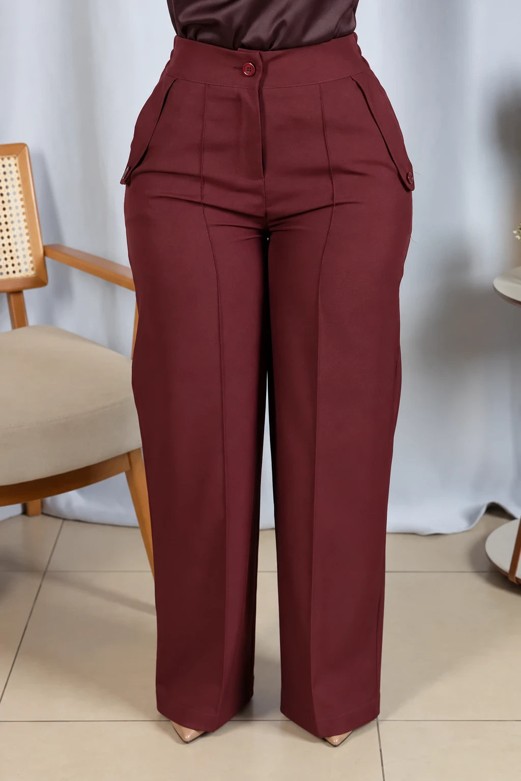 Calça Pantalona Confortável Cós com Elástico Simone Marsala