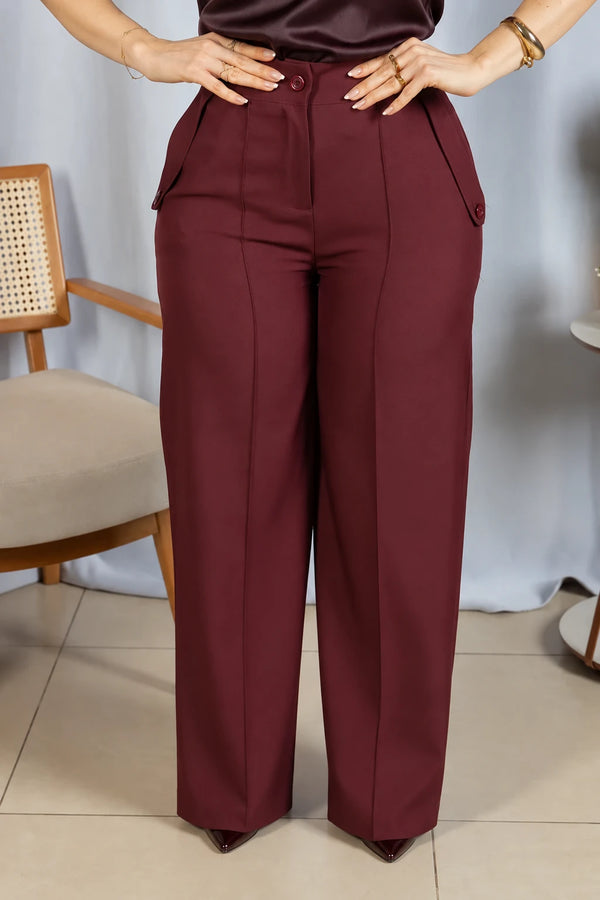 Calça Pantalona Confortável Cós com Elástico Simone Marsala