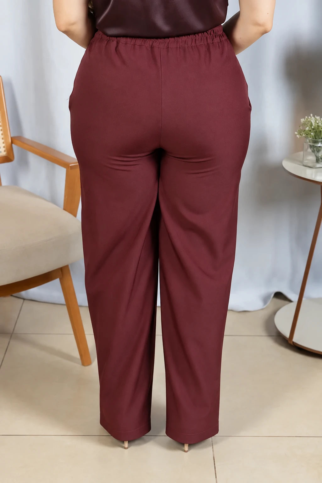 Calça Pantalona Confortável Cós com Elástico Simone Marsala