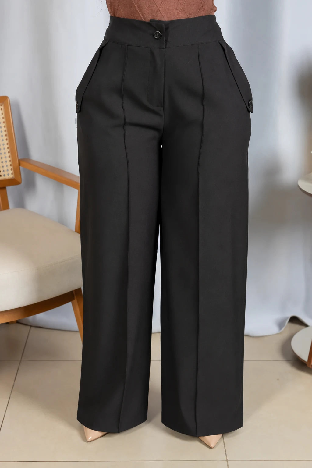 Calça Pantalona Confortável Cós com Elástico Simone Preta