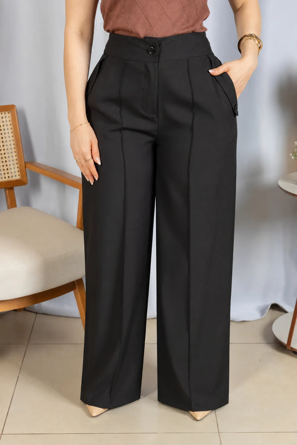 Calça Pantalona Confortável Cós com Elástico Simone Preta