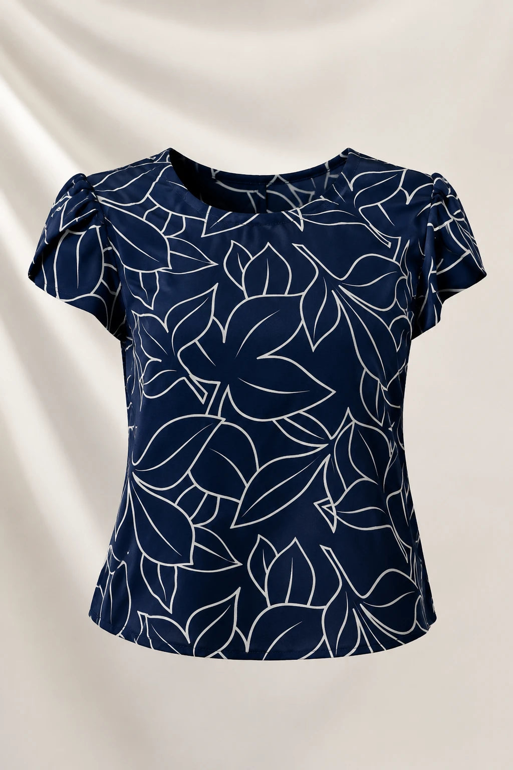 Blusa Estampada com Manga Transpassada Suelen Azul Marinho