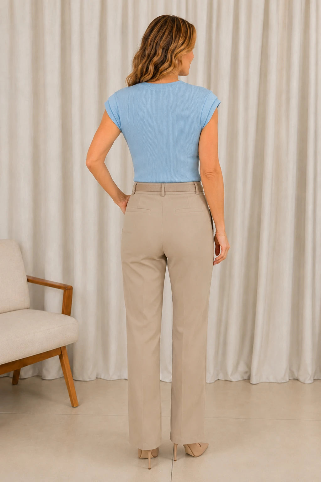 Blusa Malha Canelada Confortável Suzane Azul