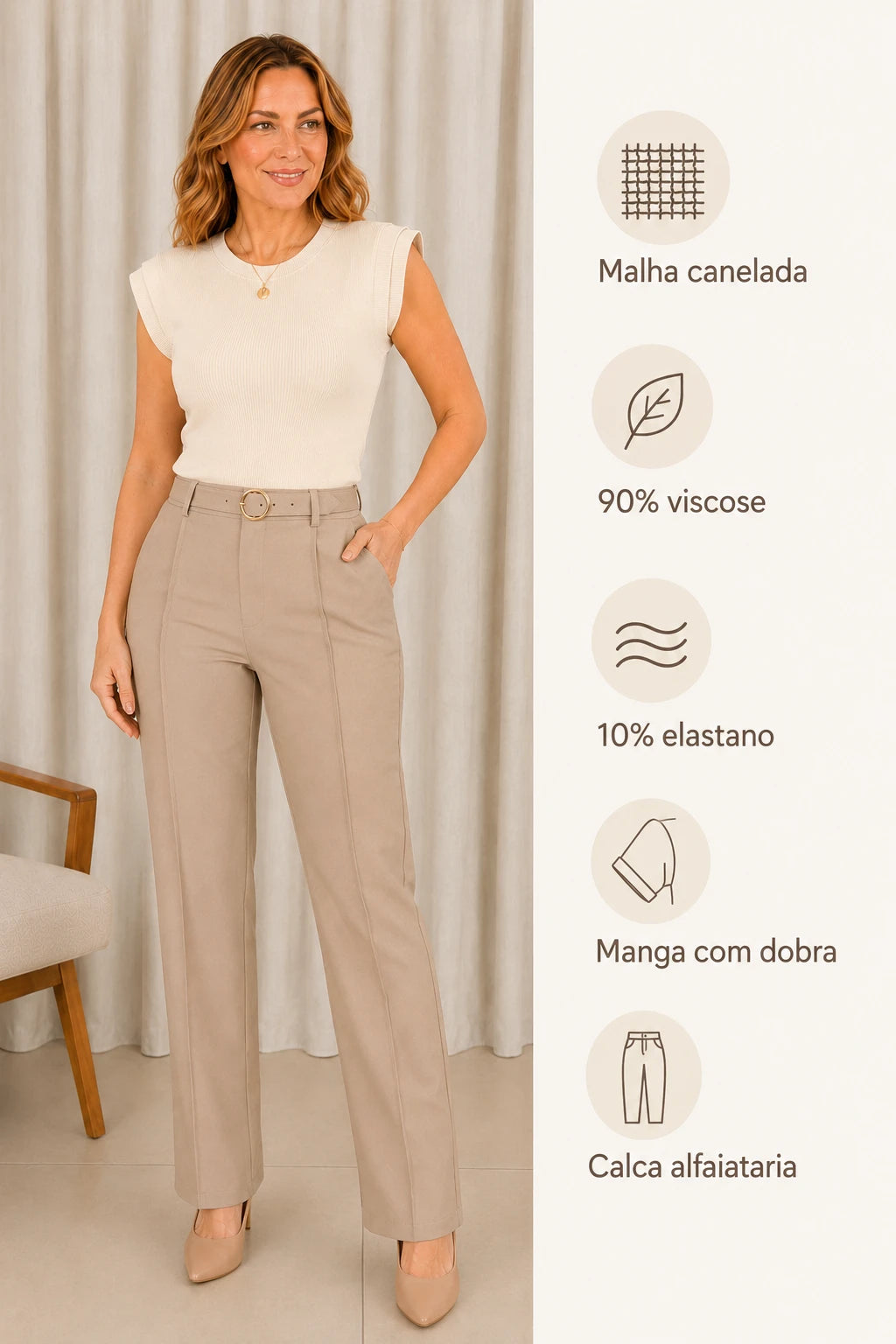 Blusa Malha Canelada Confortável Suzane Creme