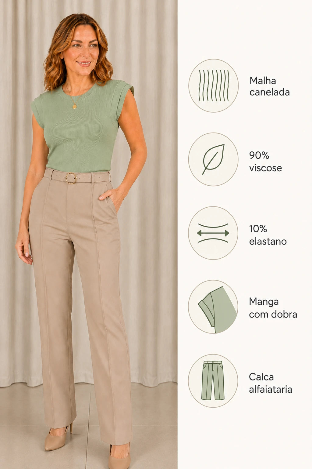 Blusa Malha Canelada Confortável Suzane Verde