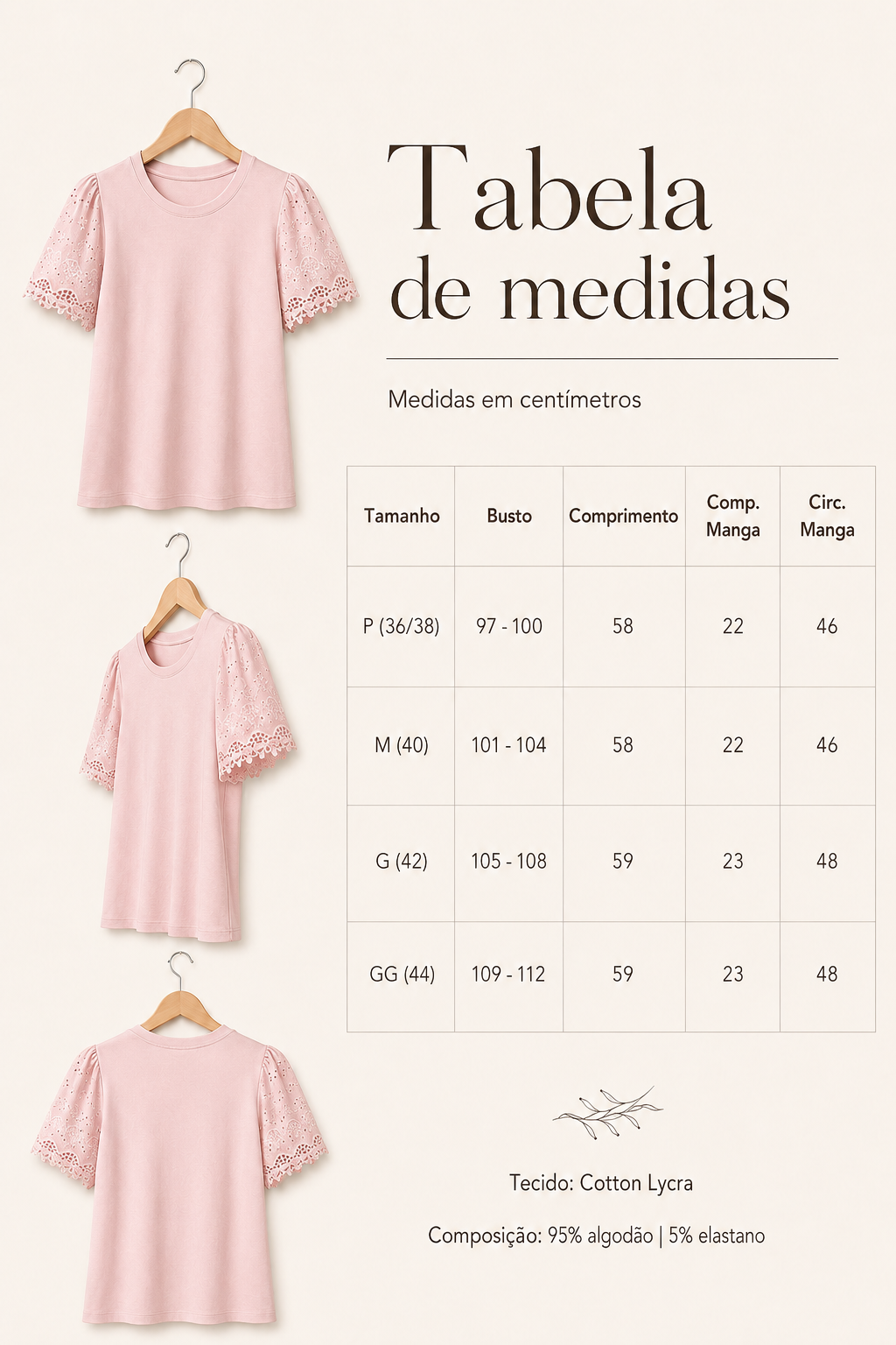 Blusa Cotton Lycra com Manga Delicada Leia Rosa