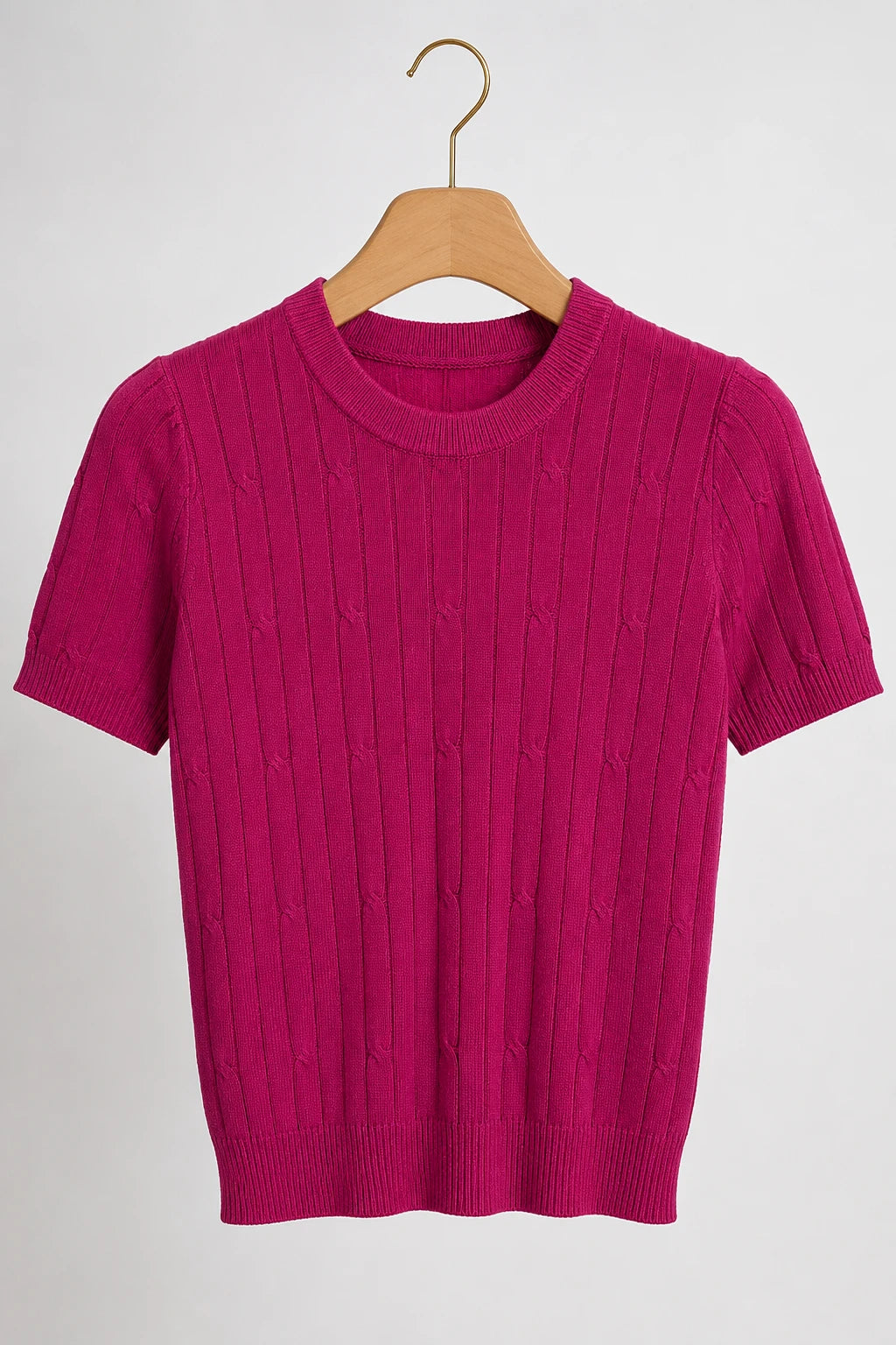 Blusa Manga Curta em Modal Canelado com Meia Gola Talita Fúcsia