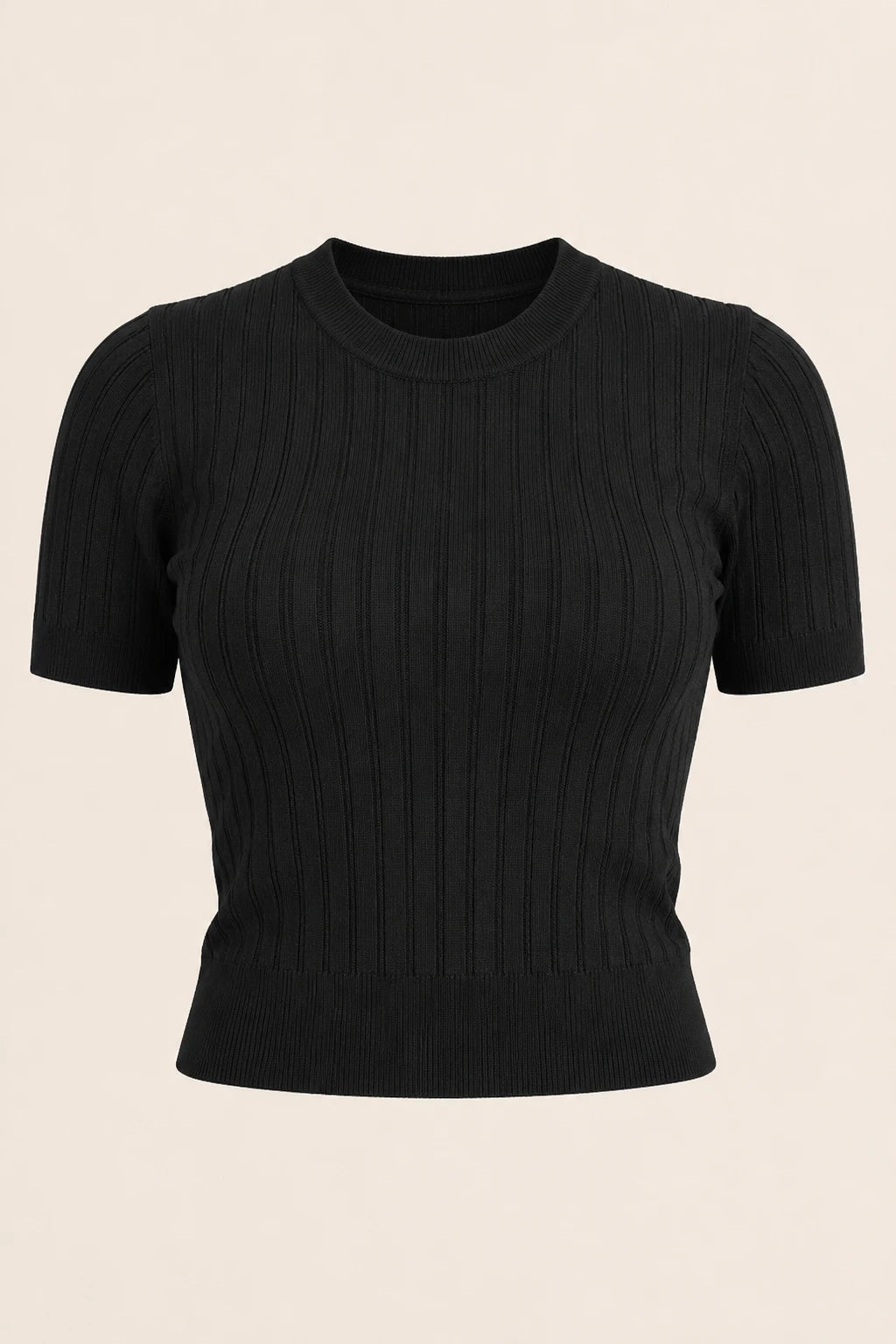 Blusa Manga Curta em Modal Canelado com Meia Gola Talita Preta