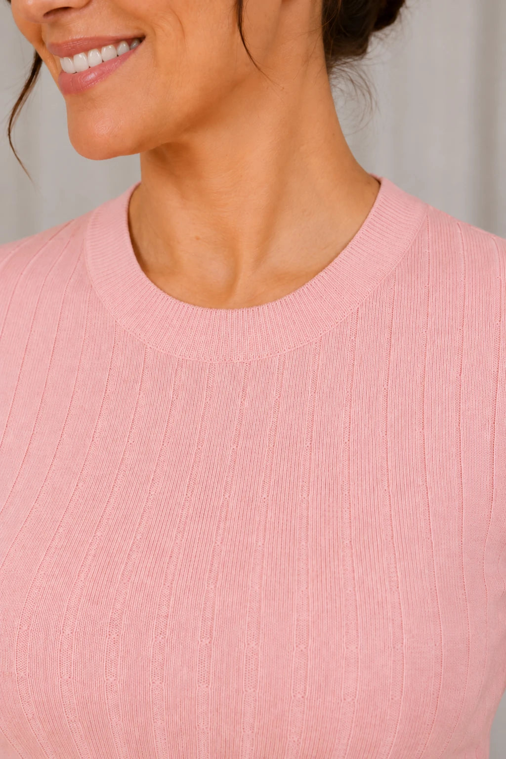 Blusa Manga Curta em Modal Canelado com Meia Gola Talita Rosa