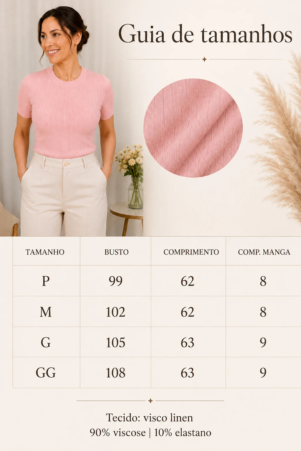Blusa Manga Curta em Modal Canelado com Meia Gola Talita Rosa