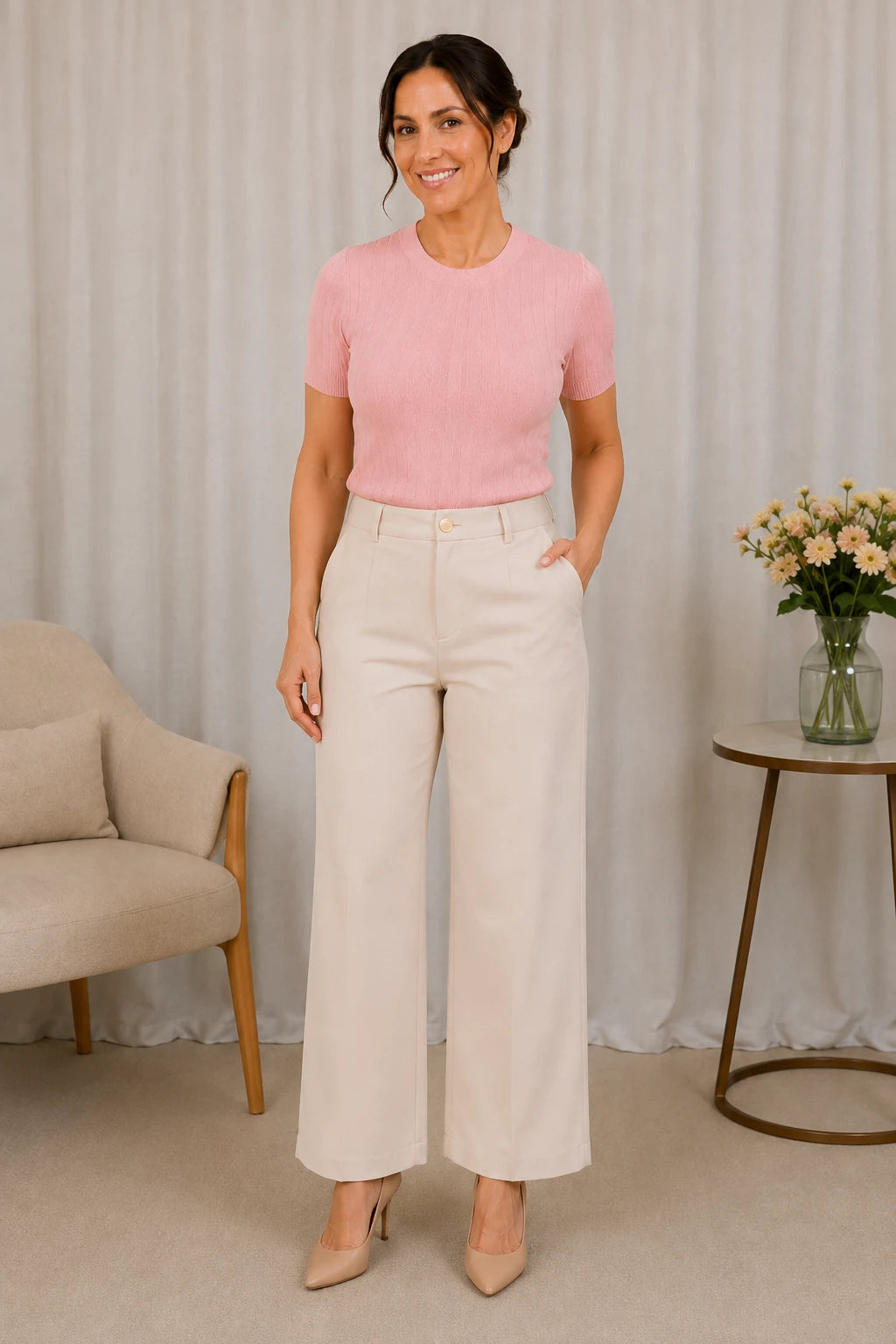 Blusa Manga Curta em Modal Canelado com Meia Gola Talita Rosa