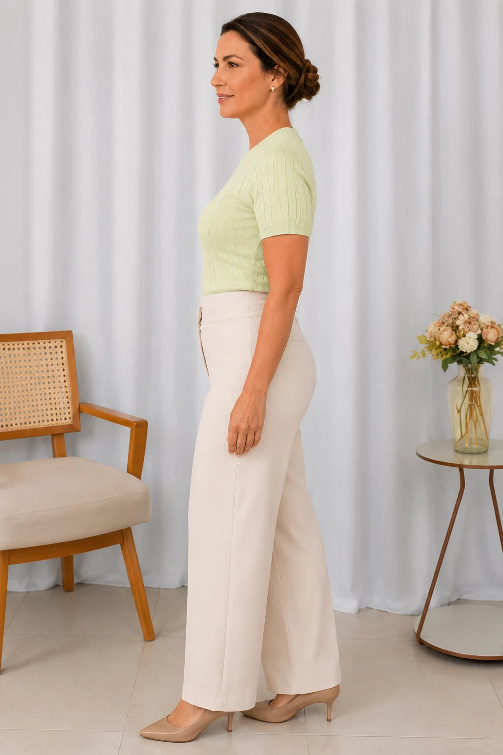 Blusa Manga Curta em Modal Canelado com Meia Gola Talita Verde
