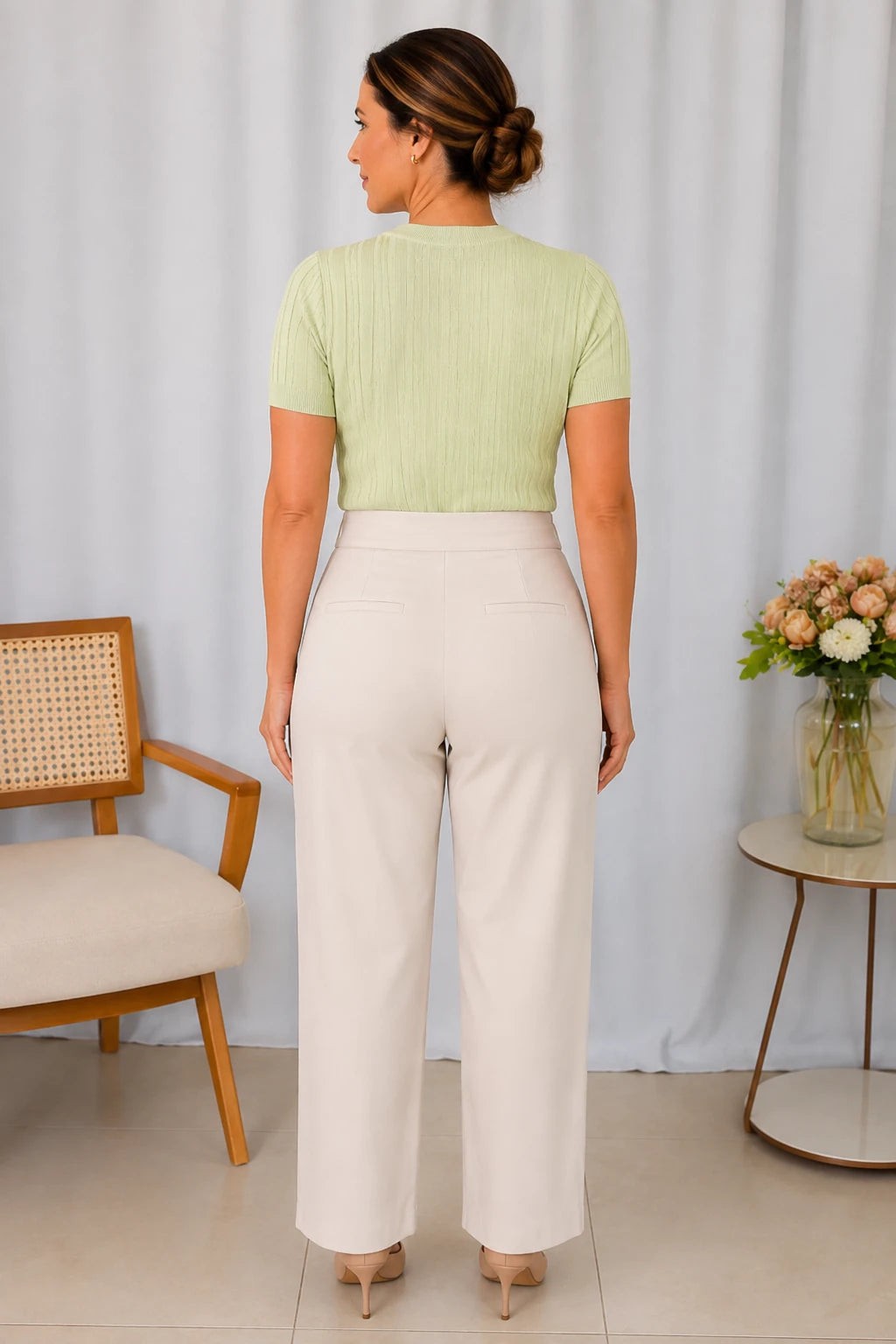 Blusa Manga Curta em Modal Canelado com Meia Gola Talita Verde