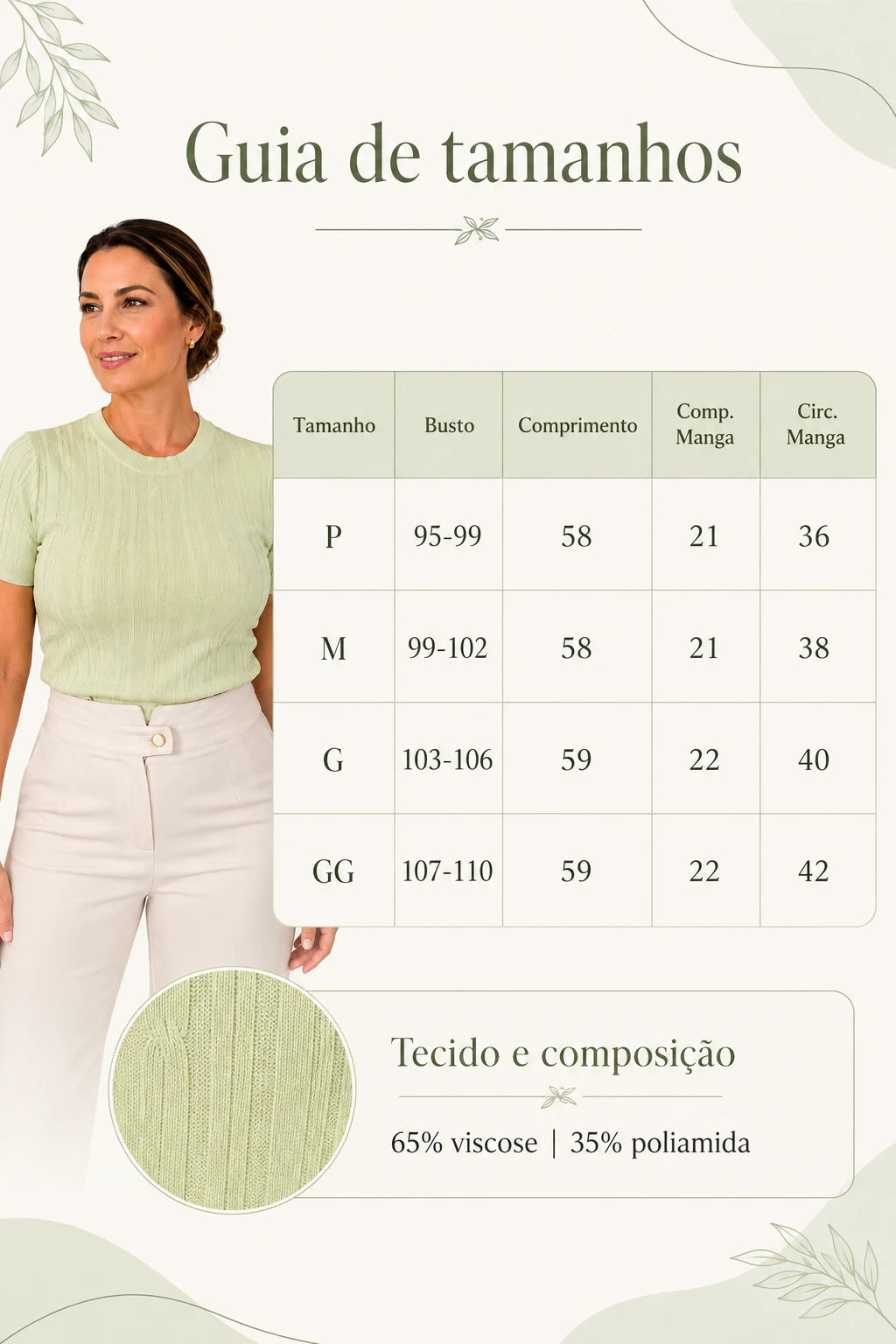 Blusa Manga Curta em Modal Canelado com Meia Gola Talita Verde