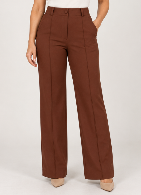 Calça Corte Reto em Crepe Confort Juliane Marrom