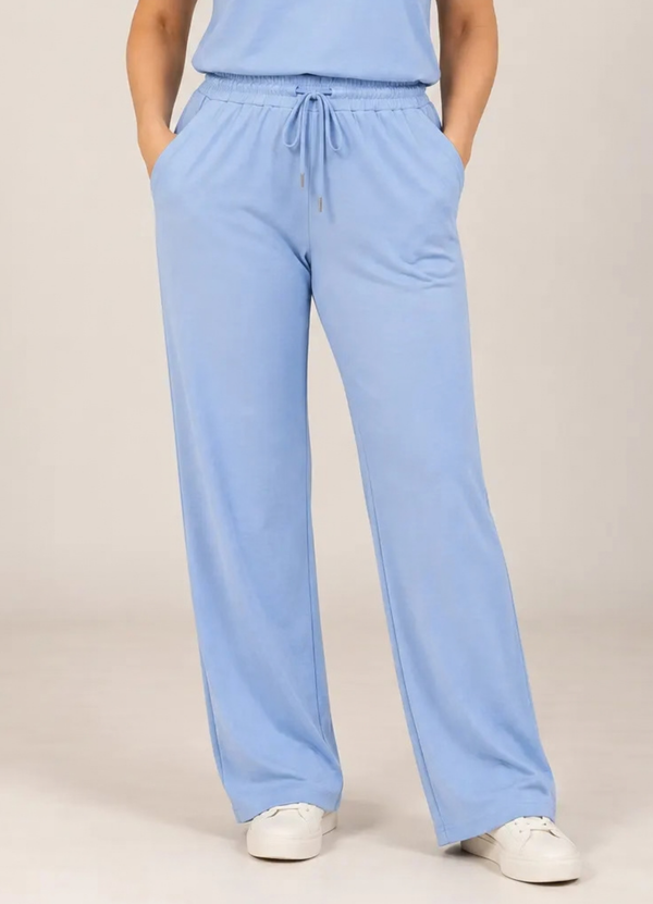 Calça Corte Reto em Malha Knit Lorena Azul