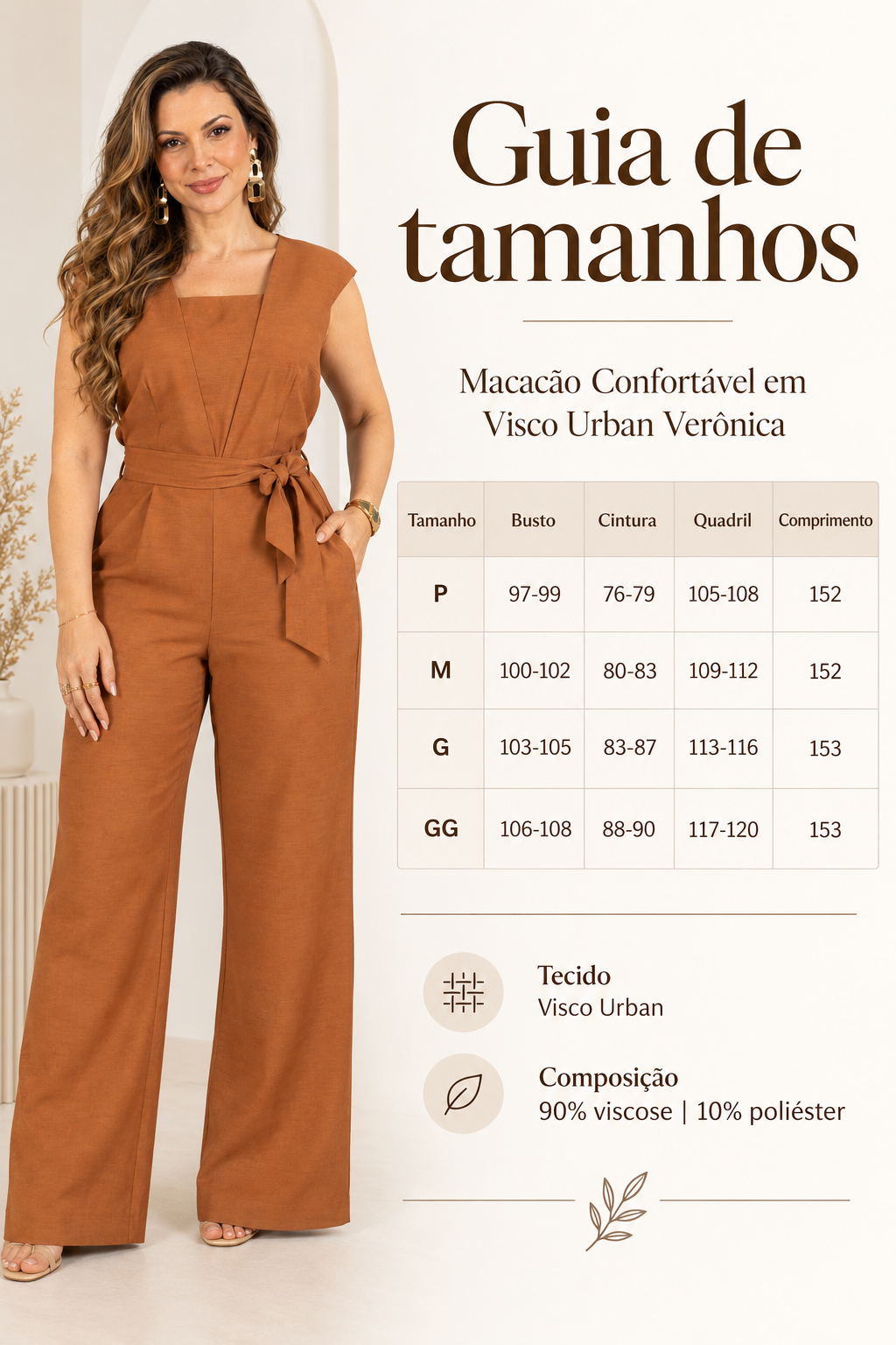 Macacão Confortável em Visco Urban Verônica Marrom